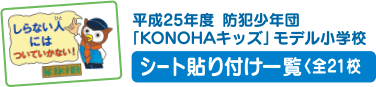 平成25年度　防犯少年団「KONOHAキッズ」モデル小学校シート貼り付け一覧〈全21校〉